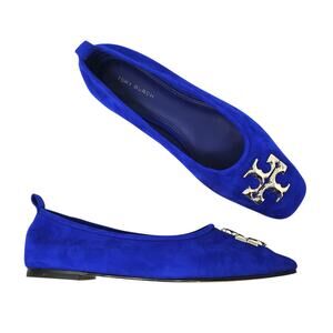 Tory Burch Eleanor Ballet Flat Shoes Amore Suede Cobalt Blue 141298 Size US 7 M